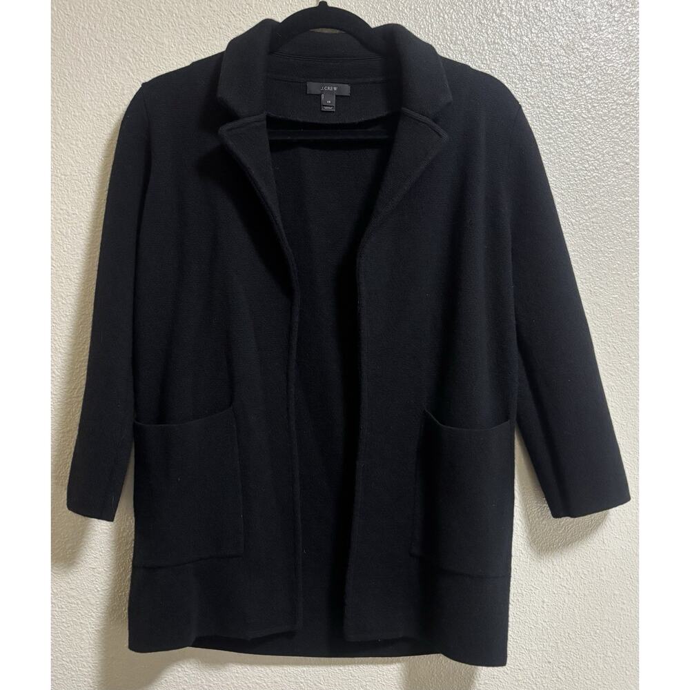 J. Crew Open Front Sweater 100% Merino Wool Black Blazer Office Women's Size XS